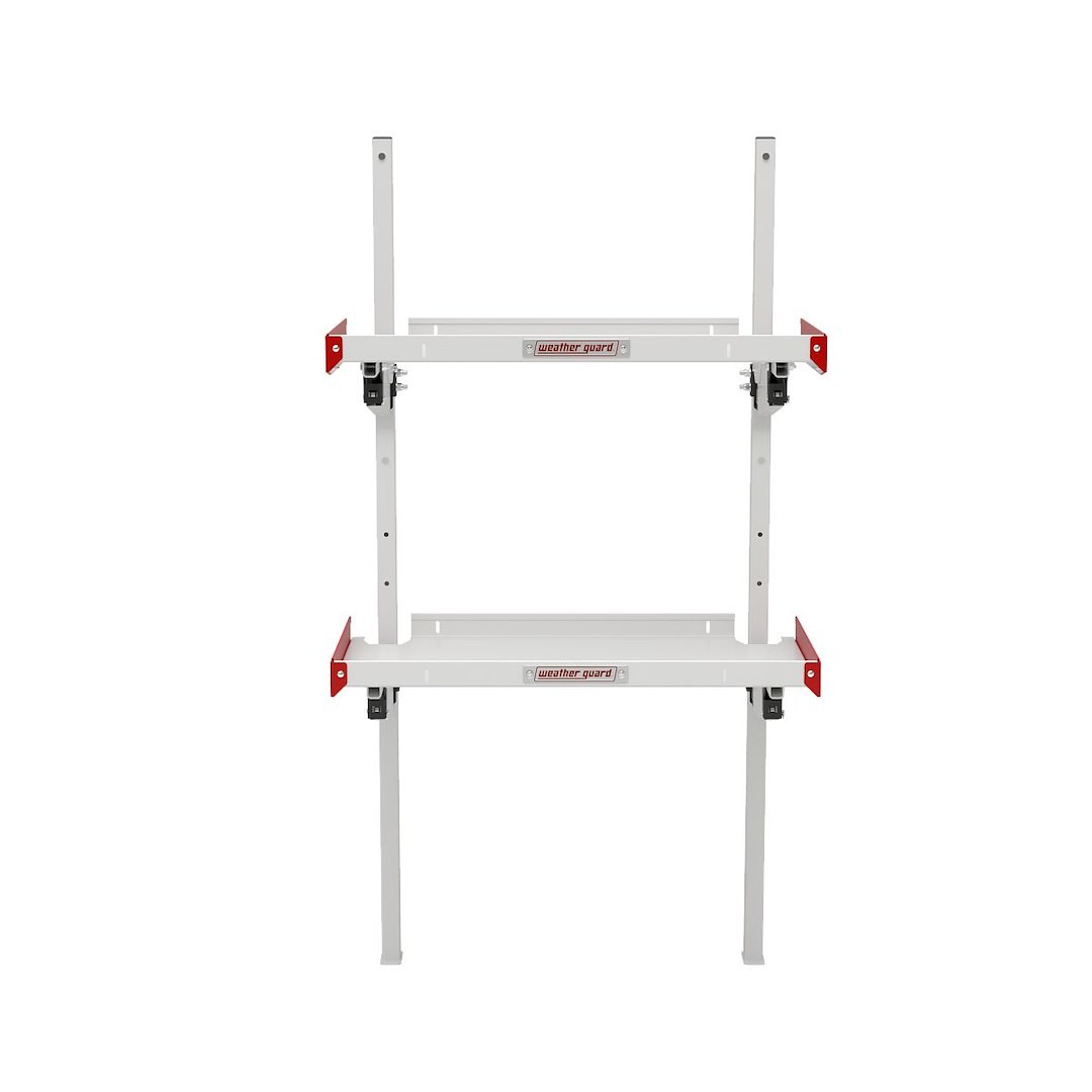 Weather Guard Van Storage System Shelf, 36 Inch Length X 19 Inch Depth, 2 Inch Lip, Without Dividers, Aluminum, White with Red End Caps – 9536-3-01
