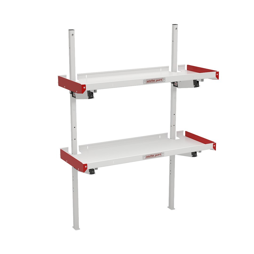 Weather Guard Van Storage System Shelf, 48 Inch Length X 19 Inch Depth, 2 Inch Lip, Without Dividers, Aluminum, White with Red End Caps – 9548-3-01