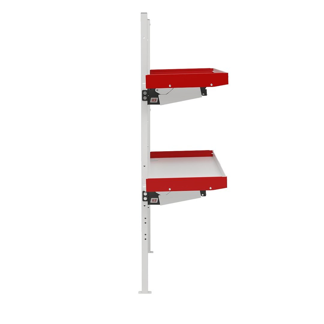 Weather Guard Van Storage System Shelf, 48 Inch Length X 19 Inch Depth, 2 Inch Lip, Without Dividers, Aluminum, White with Red End Caps – 9548-3-01