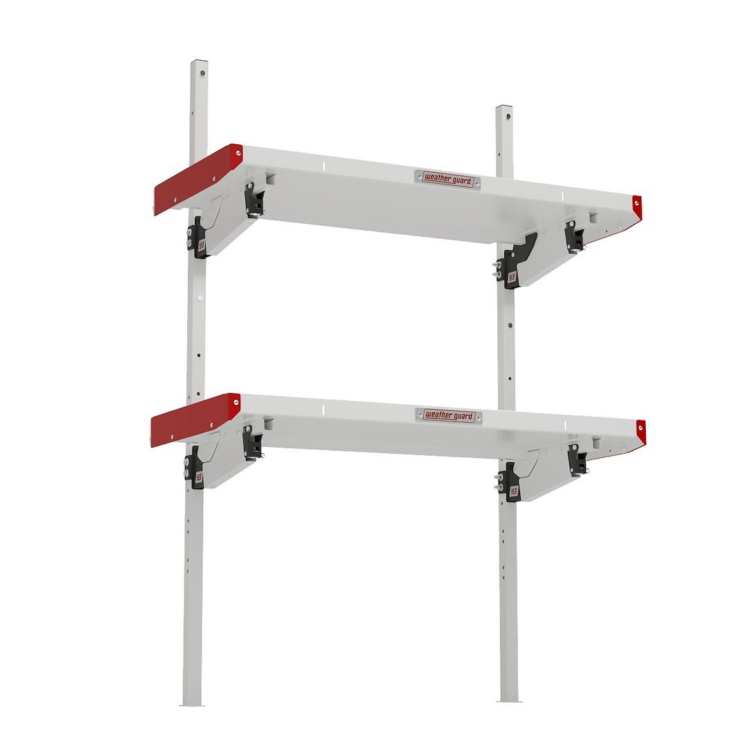 Weather Guard Van Storage System Shelf, 48 Inch Length X 19 Inch Depth, 2 Inch Lip, Without Dividers, Aluminum, White with Red End Caps – 9548-3-01