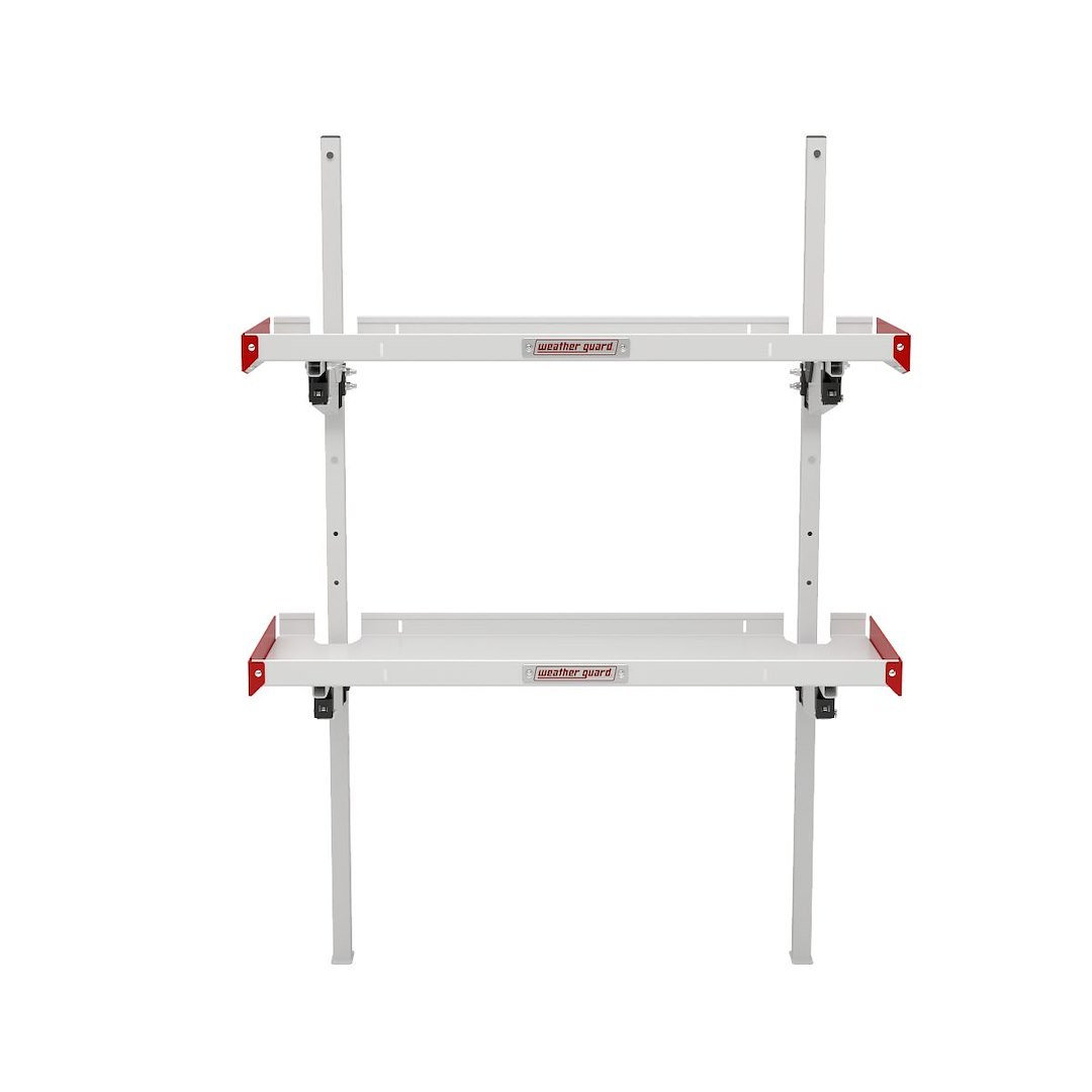 Weather Guard Van Storage System Shelf, 48 Inch Length X 19 Inch Depth, 2 Inch Lip, Without Dividers, Aluminum, White with Red End Caps – 9548-3-01