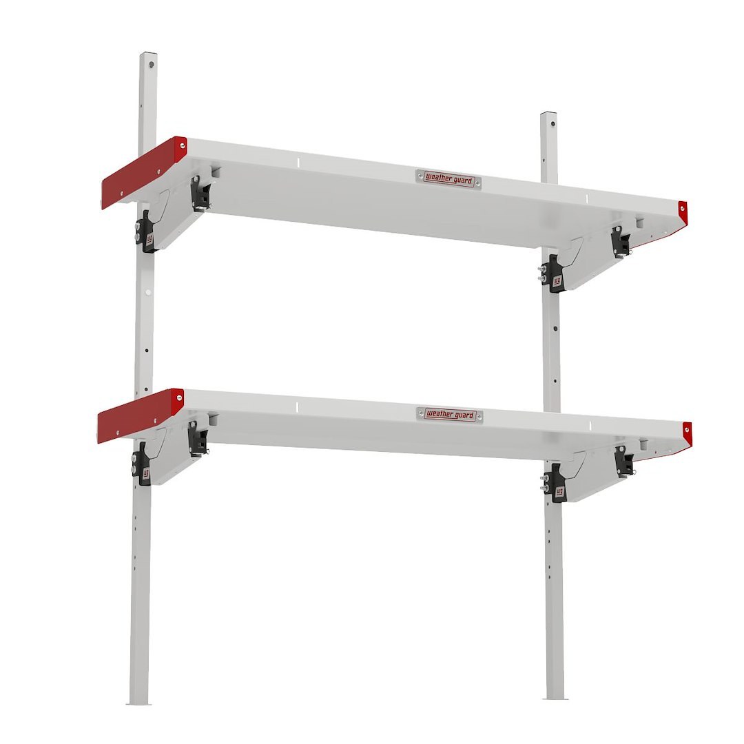 Weather Guard Van Storage System Shelf, 60 Inch Length X 19 Inch Depth, 2 Inch Lip, Without Dividers, Aluminum, White with Red End Caps – 9560-3-01