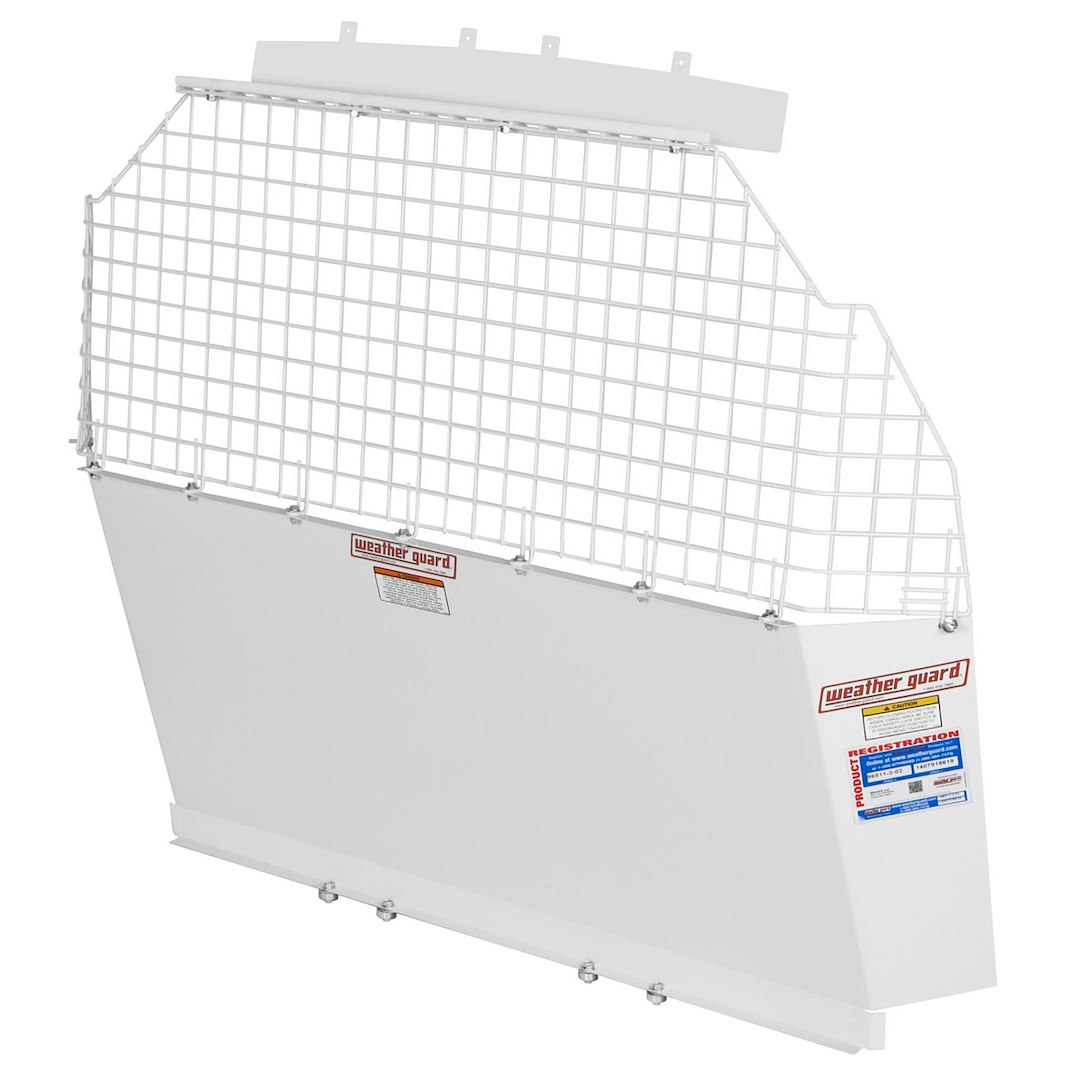 Weather Guard Bulkhead Divider, Full Bulkhead, With Mesh Window, White, Steel, With Mounting Hardware – 96111-3-02
