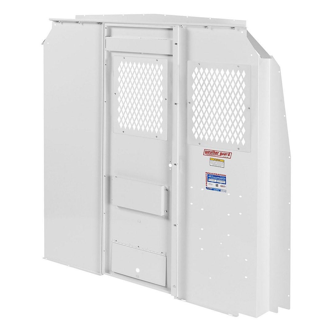 Weather Guard Bulkhead Divider, Full Bulkhead, Fixed Panel with Dog Door Converts to Door, With Door Pocket, With Mesh Window, White – 96122-3-01