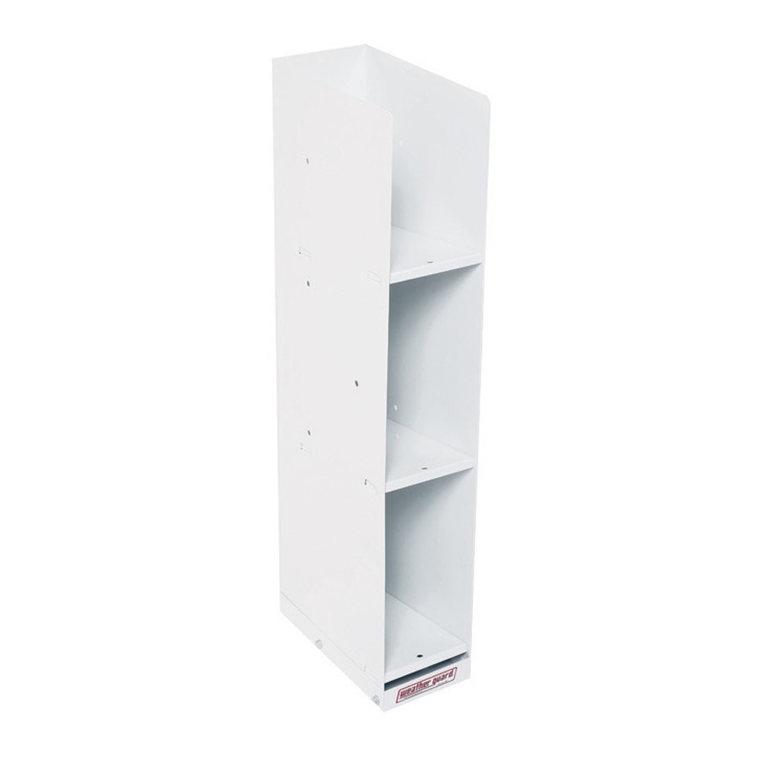 Weather Guard Literature Holder, Bolts to Shelving Unit or Bulkhead, 6 Inch Width X 36 Inch Height X 12 Inch Depth, 3 Bins, White – 9860-3-01