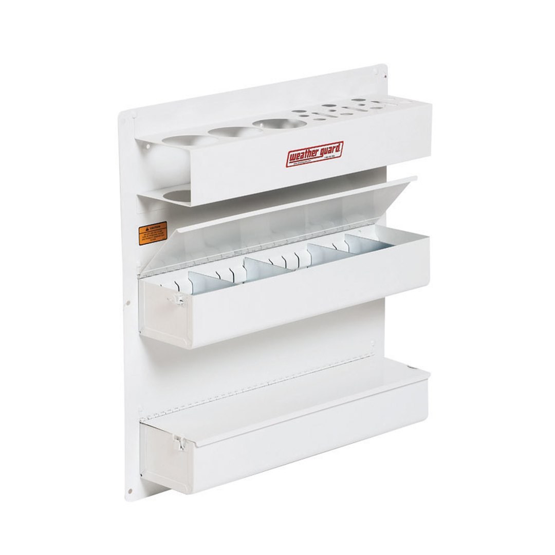 Weather Guard Door Tray, Bolts to Van Door, 20-1/4 Inch Width X 21-3/4 Inch Height, Can and Tool Organizer on Top Tray – 9872-3-01