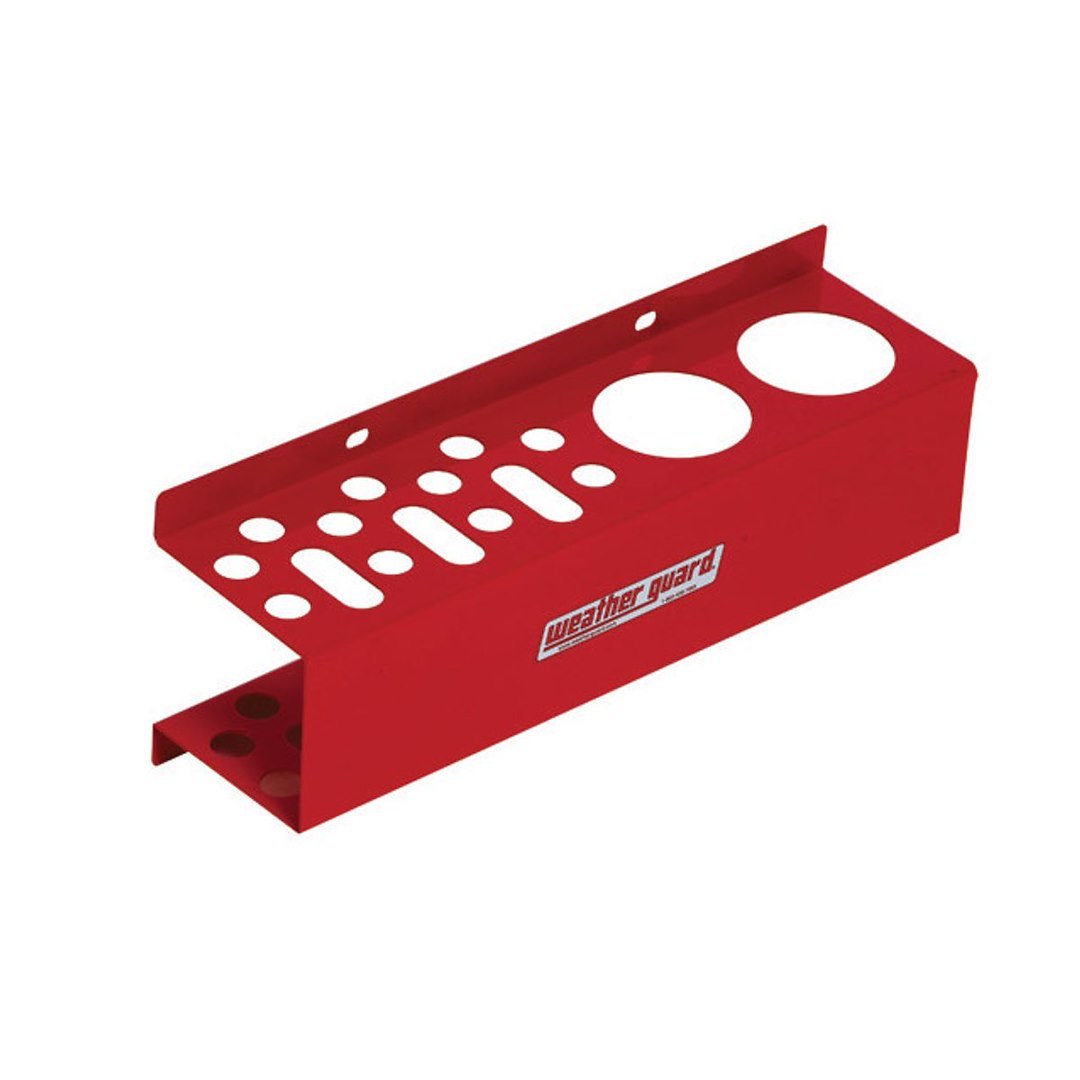 Weather Guard Tool Organizer, Red Zone, Bolts to Bulkhead or Shelf End Panel, Holds 2 Aerosol Cans and 12 Miscellaneous Tools – 9879-7-01