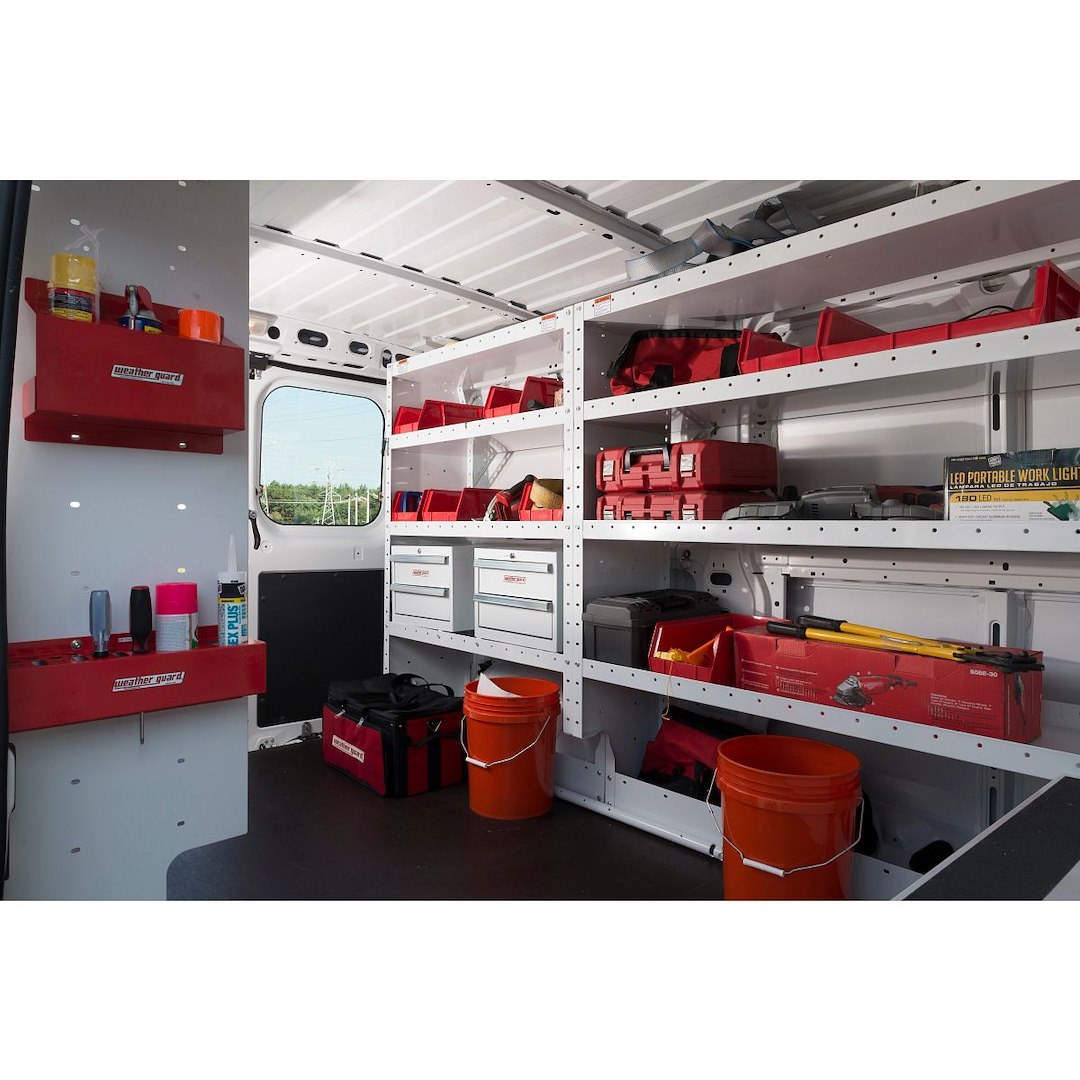 Weather Guard Tool Organizer, Red Zone, Bolts to Bulkhead or Shelf End Panel, Holds 2 Aerosol Cans and 12 Miscellaneous Tools – 9879-7-01
