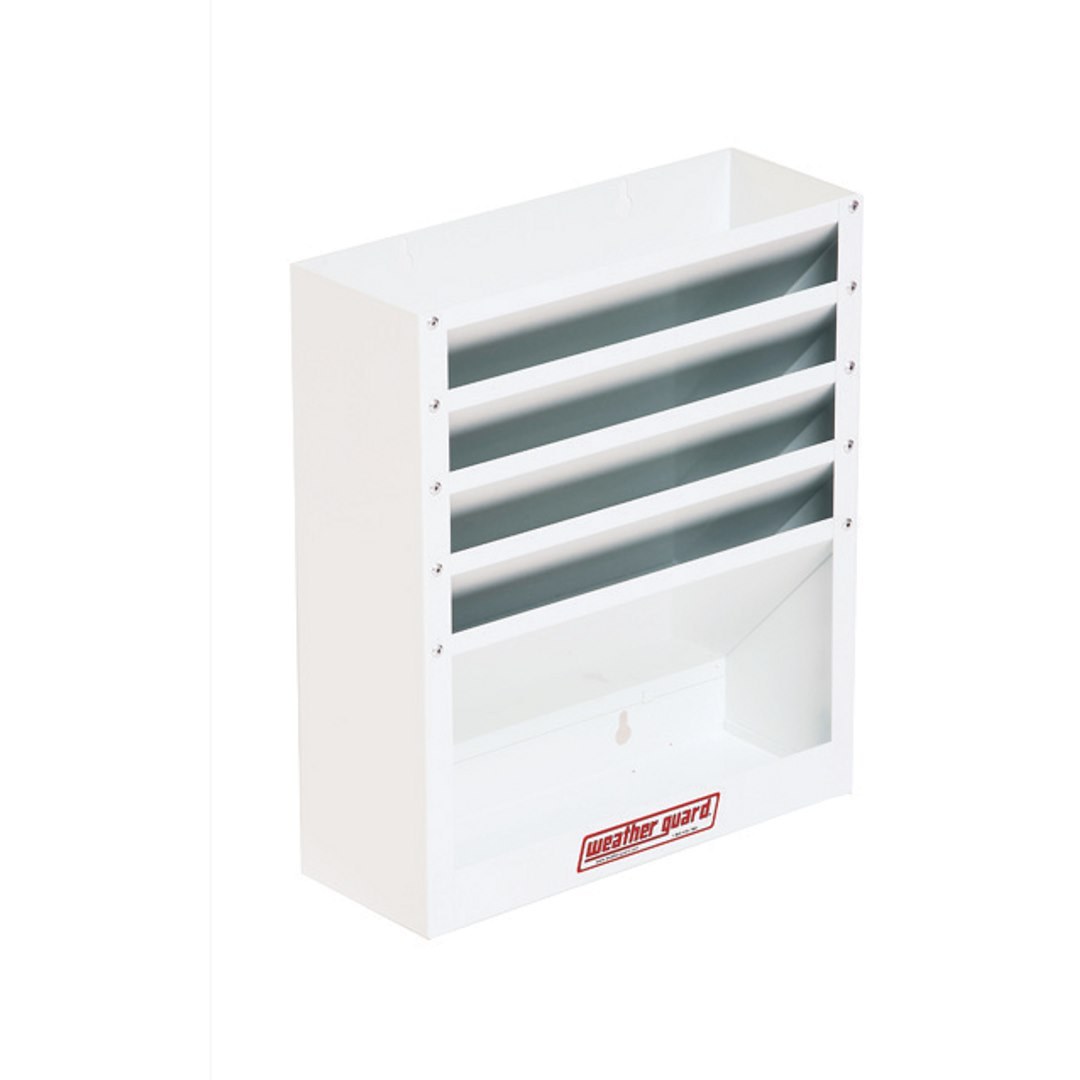 Weather Guard Literature Holder, Bolts to Shelving Unit or Bulkhead, 13 Inch Width X 15 Inch Height X 4-3/4 Inch Depth, 6 Bins, White – 9880-3-01