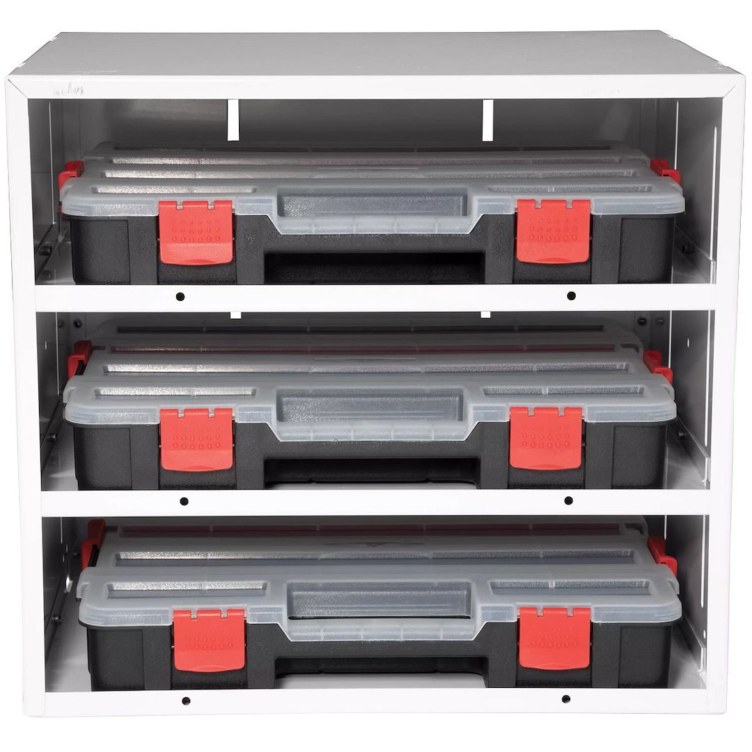 Weather Guard Van Storage System Cabinet, Shelf/ Floor Mount, 16.6 Inch Width X 15.2 Inch Height X 13.4 Inch Depth, 3 Shelves, White – 9960-3-01