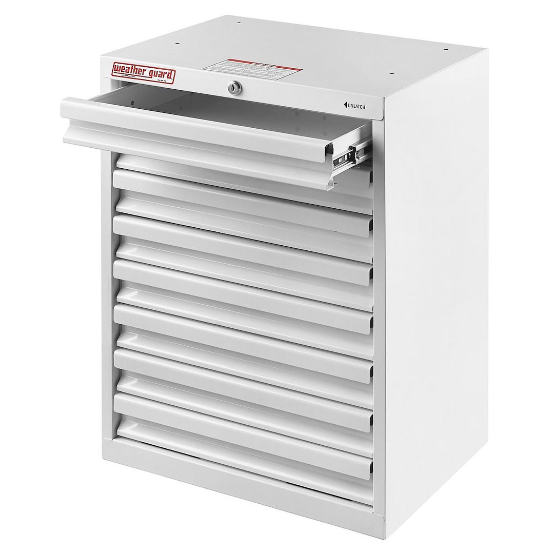 Weather Guard Van Storage System Cabinet, Floor Mount, 18 Inch Width X 24 Inch Height X 14 Inch Depth, 8 Drawers, Steel, Lockable – 9988-3-01