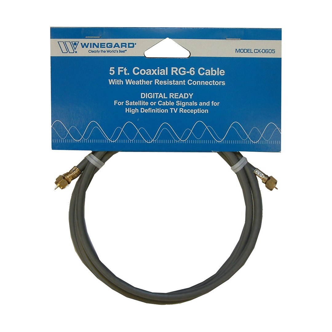 Winegard Coaxial Cable, RG-6, With O-Ring Connectors, 5 Foot Length, Gray – CX-0605