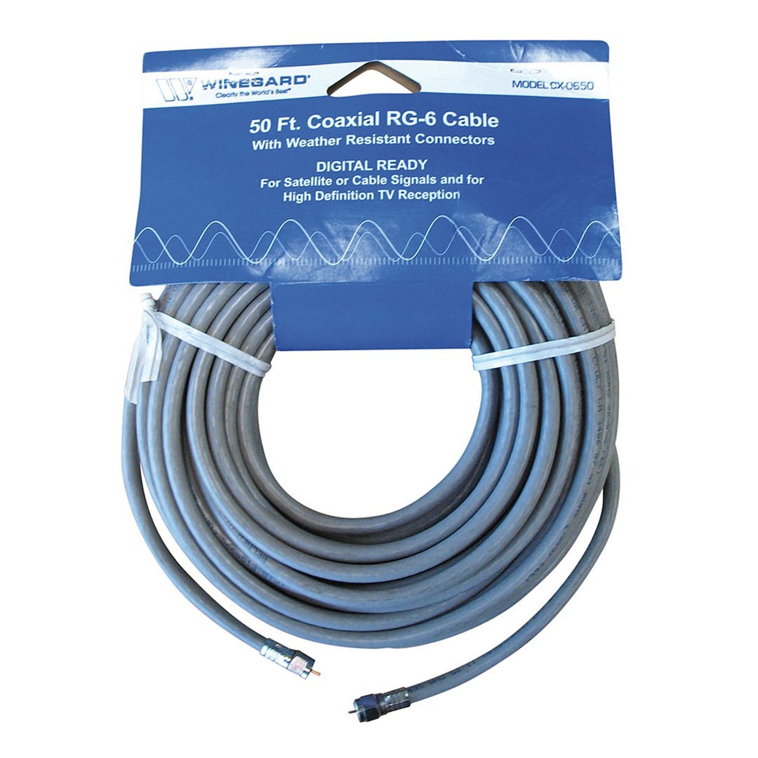 Winegard Coaxial Cable, RG-6, With O-Ring Connectors, 50 Foot Length, Gray – CX-0650