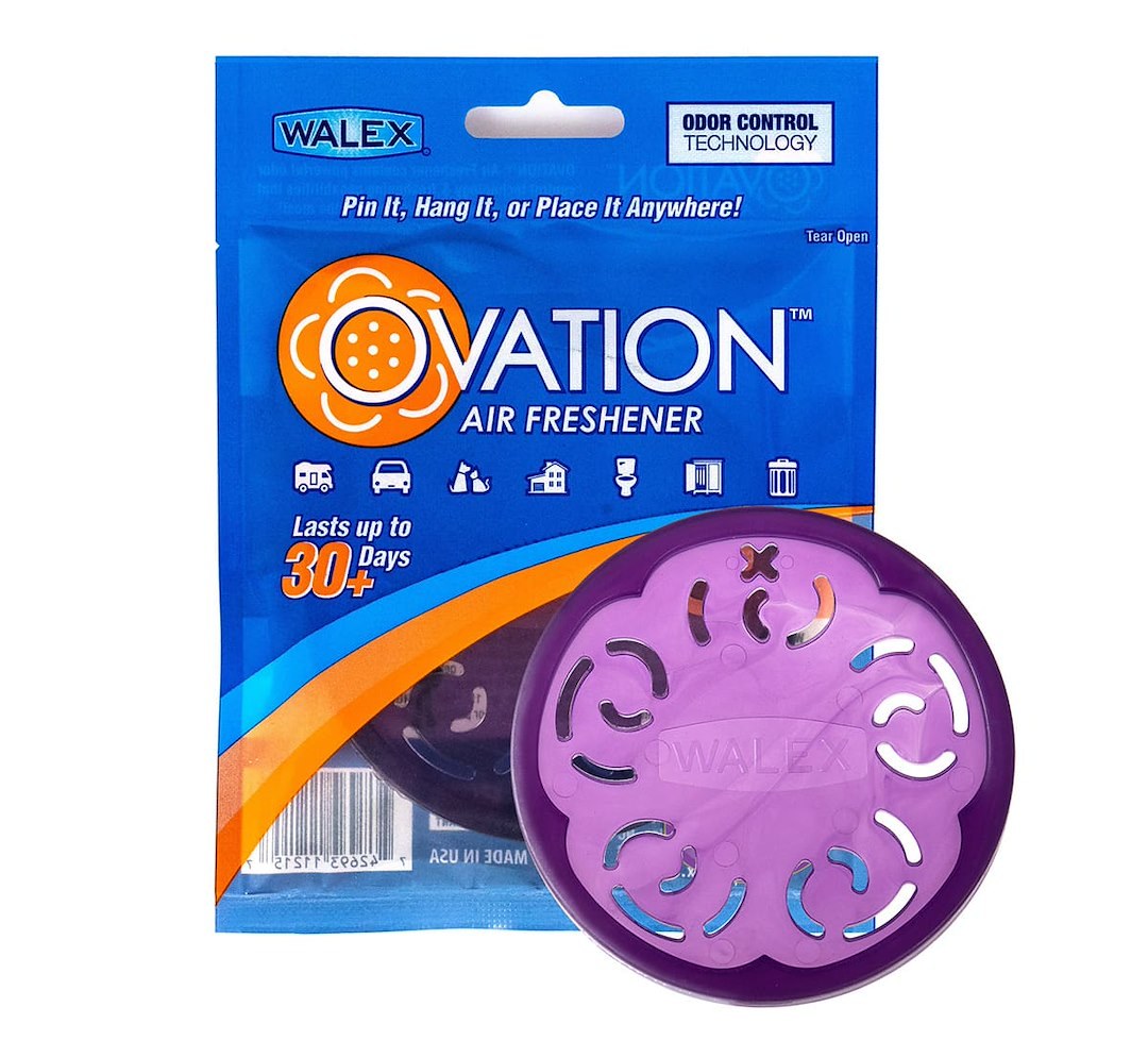 Walex Air Freshener, Ovation ™, Orange Disc/ White Disc/ Purple Disk, Citrus/ Fresh/ Lavender, Hangable, Assortment of 24 (8 Each Color) – OVAASST
