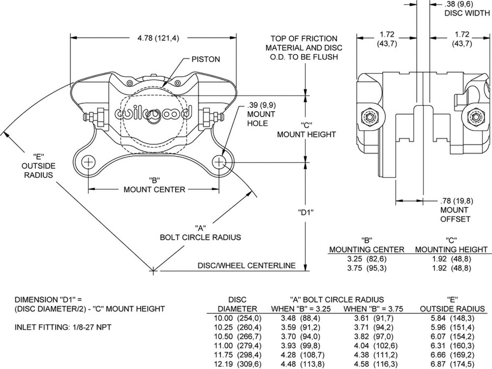 Wilwood Brake Caliper, Dynapro, Lug Mount, Single 1.25 Inch Piston Caliper, Use with Wilwood 6812 Brake Pads – 120-10188