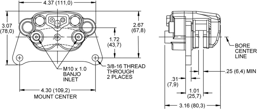 Wilwood Brake Caliper, SC10, Floating Mount, Two 1.06 Inch Piston Caliper, Use with 9.0 Inch X 0.25 Inch Rotor, Aluminum – 120-11644