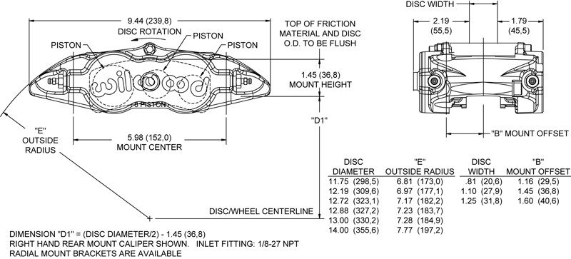Wilwood Brake Caliper, Narrow Superlite, Right Side Radial Mount, Six Piston Caliper/ Two 1.62 Inch and Four 1.12 Inch – 120-11778-BK