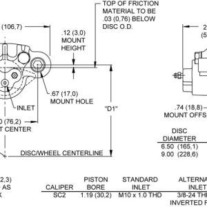 Wilwood Brake Caliper, SC2, Floating Mount, Single 1.19 Inch Piston Caliper, Use with 6407 Brake Pads, Use with 9.00 Inch X 0.25 Inch Rotor – 120-8691