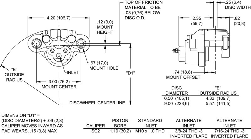 Wilwood Brake Caliper, SC2, Floating Mount, Single 1.19 Inch Piston Caliper, Use with 6407 Brake Pads, Use with 9.00 Inch X 0.25 Inch Rotor – 120-8691
