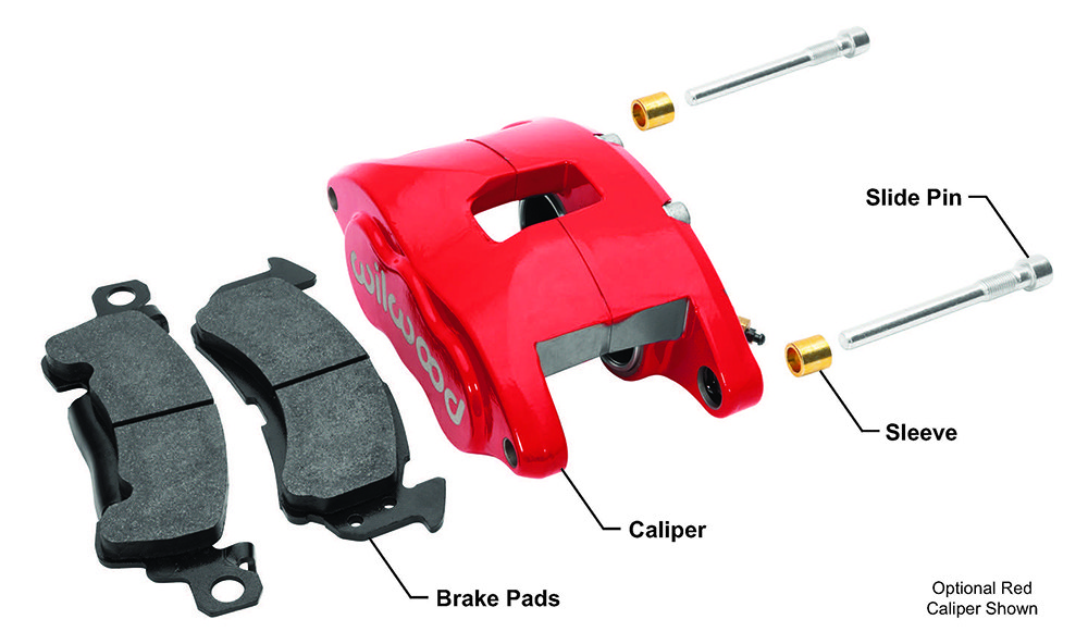 Wilwood Brake Caliper, Floating Mount, Dual Piston Caliper/ One 2 Inch and One 1-1/4 Inch, With BP-10 Metallic Brake Pads, Powder Coated – 140-11290-R