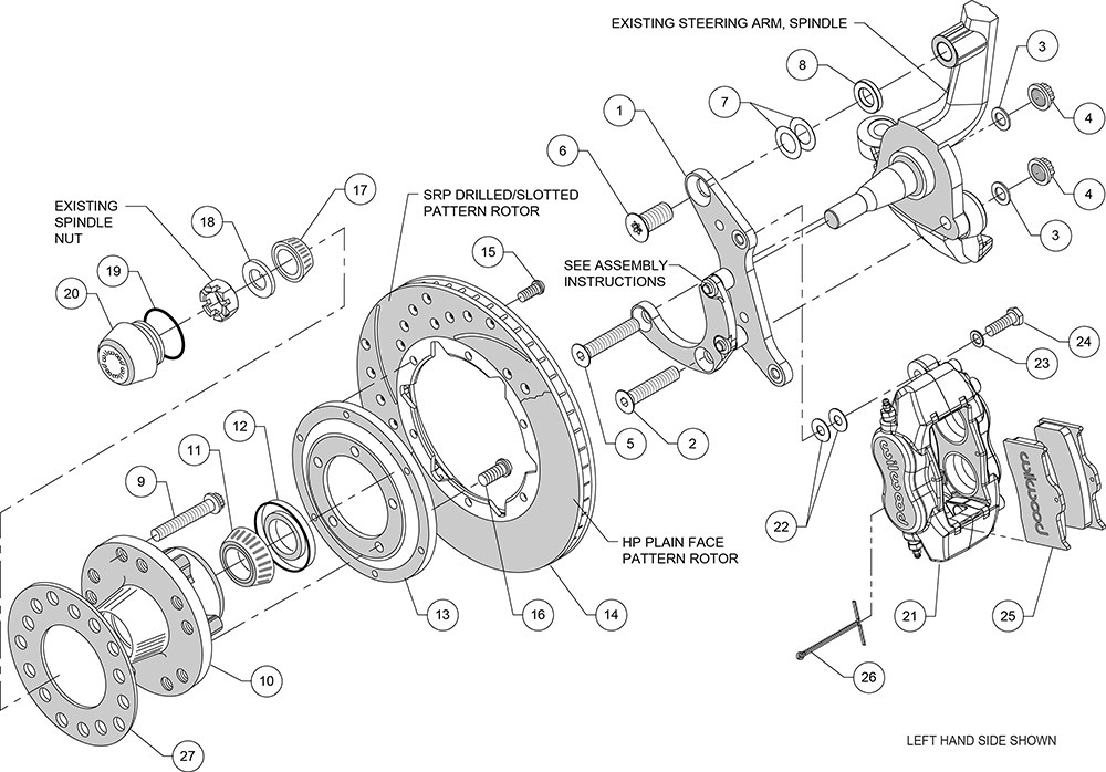 Wilwood Brake Conversion Kit, Forged Dynalite Pro, Drum to Disc Conversion, Ultralite Hp 30 Iron 11 Inch Diameter Plain Face Rotor – 140-12021