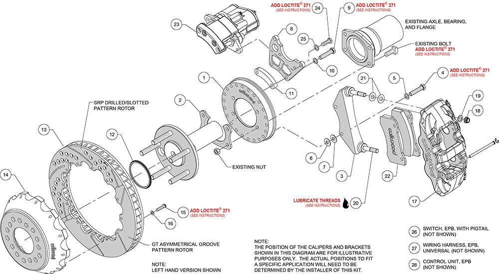 Wilwood Brake Kit, AERO4, For Use with Big Ford New Style Rear/ 2.50 Axle Offset, 14 Inch Diameter Drilled and Slotted Iron Rotor – 140-15846-D
