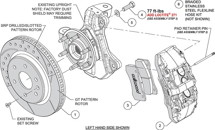 Wilwood Brake Kit, Aero6-DM, Without Brake Pads, 6-Piston Red Powder Coated Stainless Caliper – 140-16804-DR