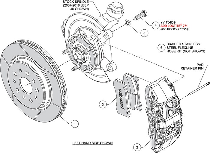 Wilwood Brake Kit, Aero6-DM, Without Brake Pads, 6-Piston Red Powder Coated Stainless Caliper – 140-17275-DR