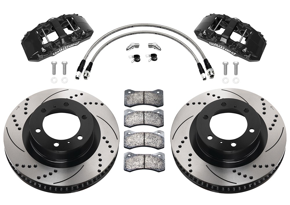 Wilwood Brake Kit, Aero6-DM, Powder Coated Black 6 Piston Calipers, 13.31 Inch Diameter Drilled and Slotted Rotor – 140-17511-D