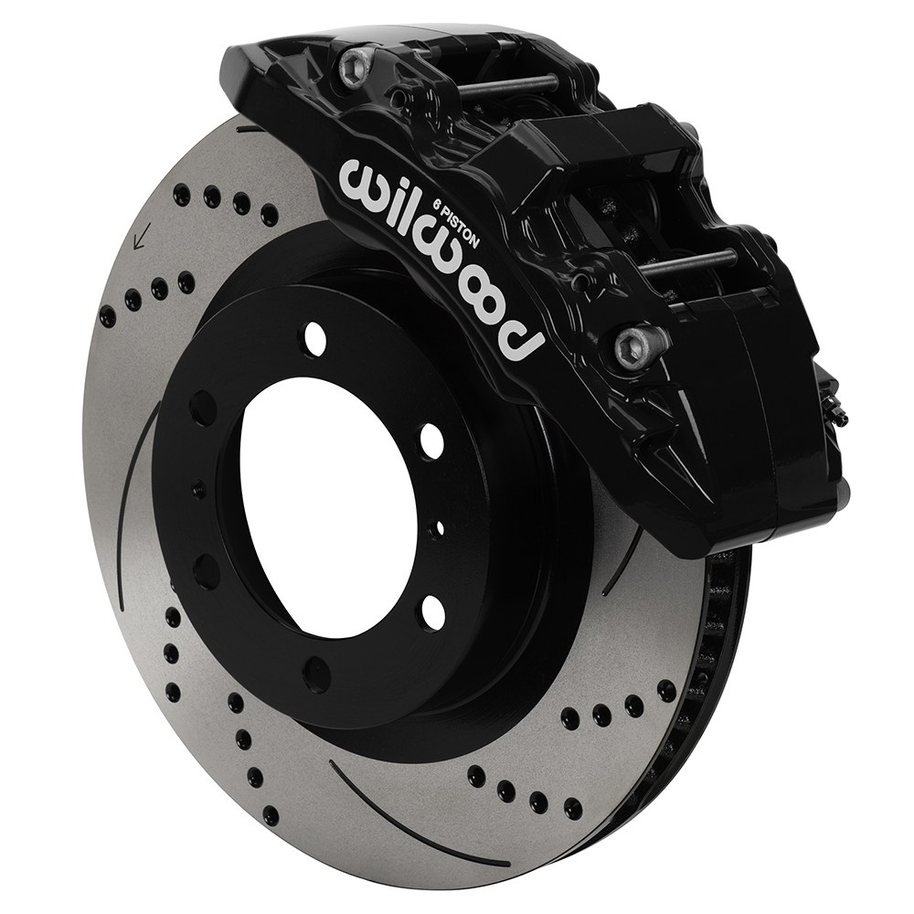 Wilwood Brake Kit, Aero6-DM, Powder Coated Black 6 Piston Calipers, 13.31 Inch Diameter Drilled and Slotted Rotor – 140-17511-D
