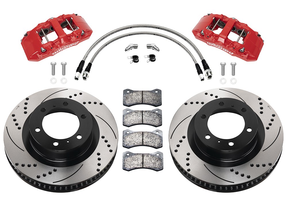 Wilwood Brake Kit, Aero6-DM, Powder Coated Red 6 Piston Calipers, 13.31 Inch Diameter Drilled and Slotted Rotor – 140-17511-DR