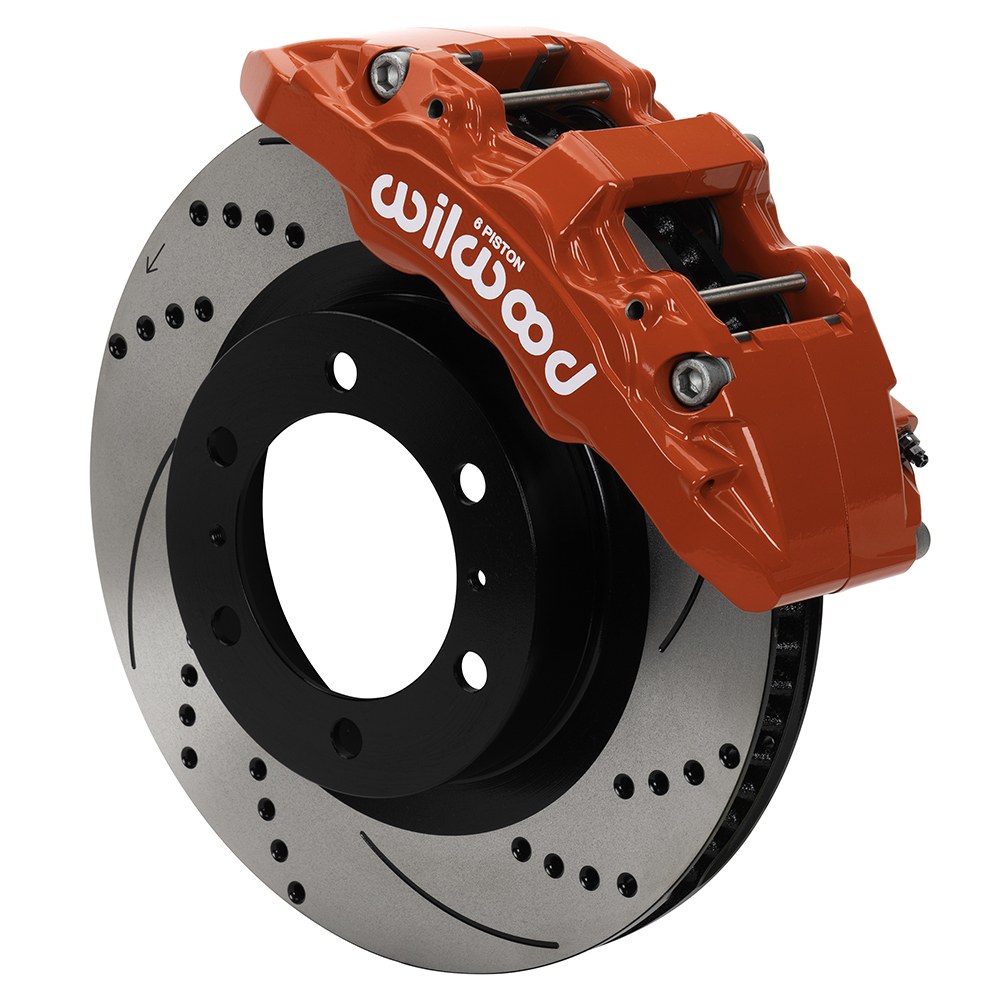 Wilwood Brake Kit, Aero6-DM, Powder Coated Red 6 Piston Calipers, 13.31 Inch Diameter Drilled and Slotted Rotor – 140-17511-DR
