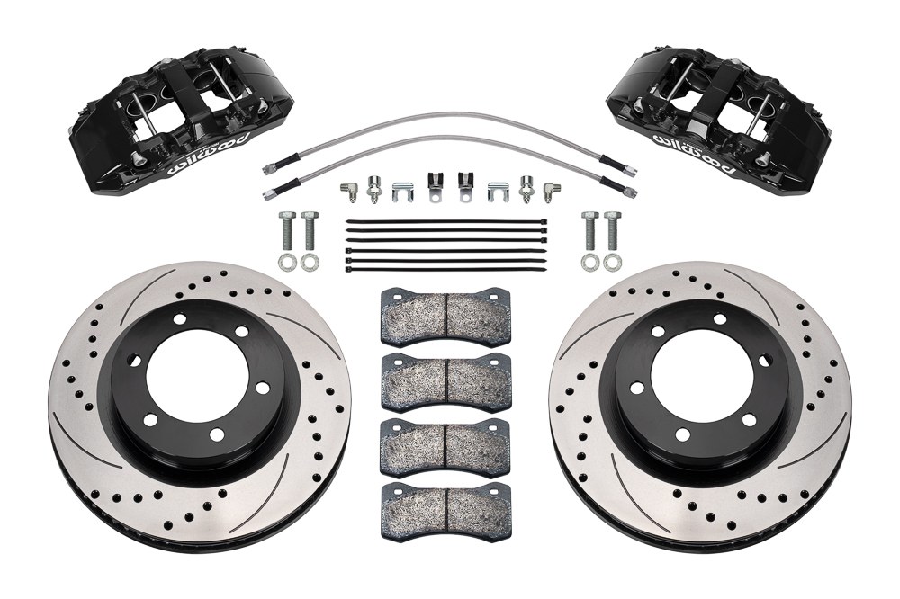 Wilwood Brake Kit, Aero6-DM, Powder Coated Black 6 Piston Calipers, 13.38 Inch Diameter Drilled and Slotted Rotor – 140-17512-D