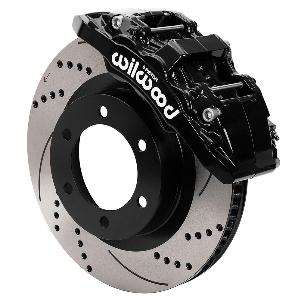 Wilwood Brake Kit, Aero6-DM, Powder Coated Black 6 Piston Calipers, 13.38 Inch Diameter Drilled and Slotted Rotor – 140-17512-D