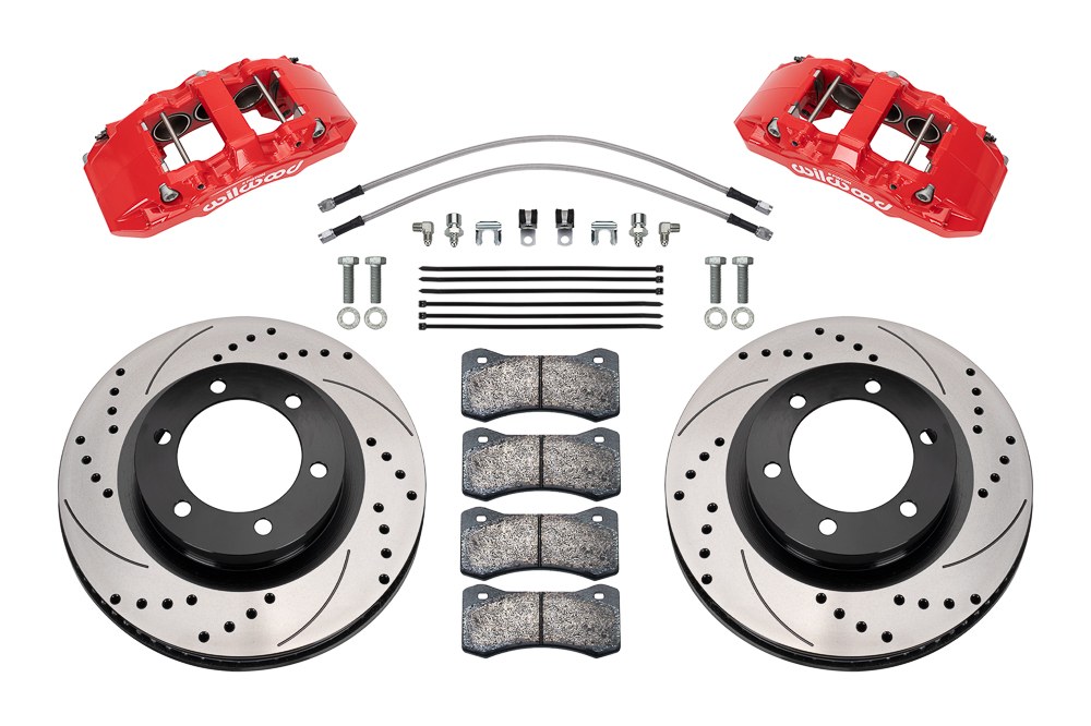 Wilwood Brake Kit, Aero6-DM, Powder Coated Red 6 Piston Calipers, 13.38 Inch Diameter Drilled and Slotted Rotor – 140-17512-DR