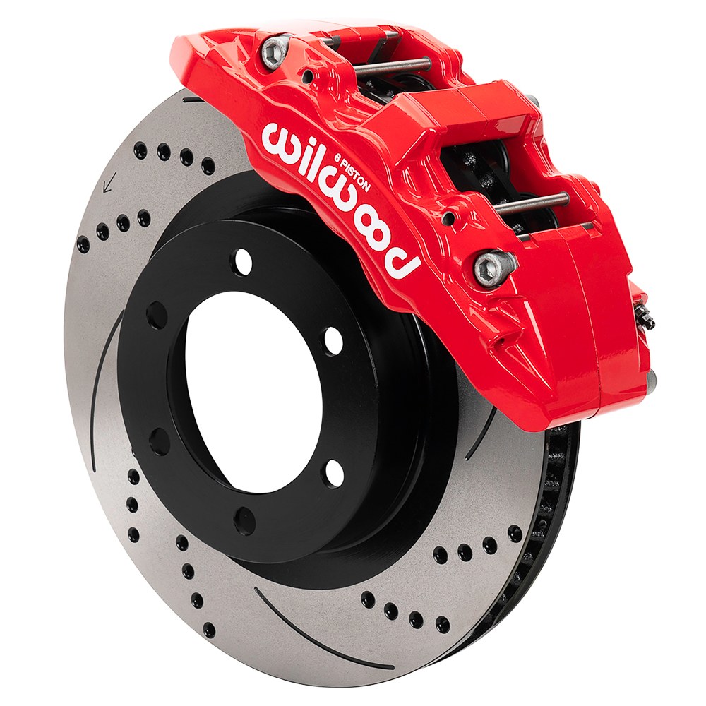 Wilwood Brake Kit, Aero6-DM, Powder Coated Red 6 Piston Calipers, 13.38 Inch Diameter Drilled and Slotted Rotor – 140-17512-DR
