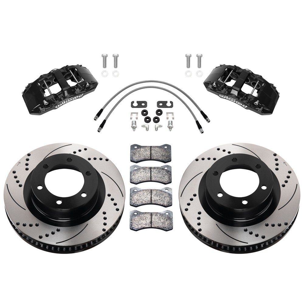 Wilwood Brake Kit, Aero6-DM, Powder Coated Black 6 Piston Calipers, 13.56 Inch Diameter Drilled and Slotted Rotor – 140-17528-D