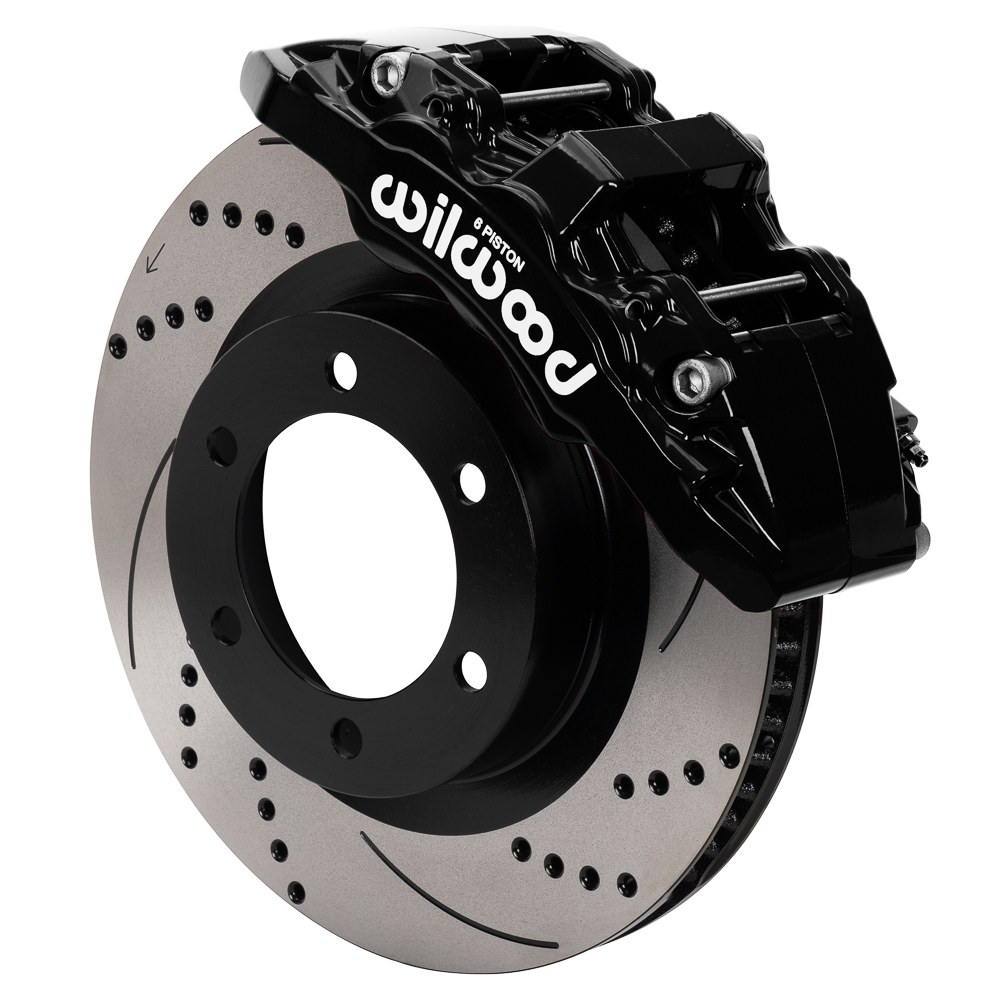 Wilwood Brake Kit, Aero6-DM, Powder Coated Black 6 Piston Calipers, 13.56 Inch Diameter Drilled and Slotted Rotor – 140-17528-D