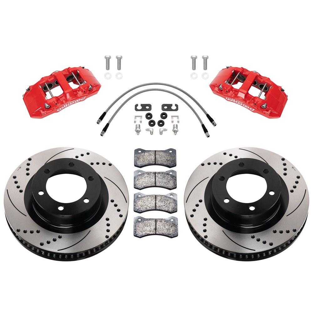 Wilwood Brake Kit, Aero6-DM, Powder Coated Red 6 Piston Calipers, 13.56 Inch Diameter Drilled and Slotted Rotor – 140-17528-DR