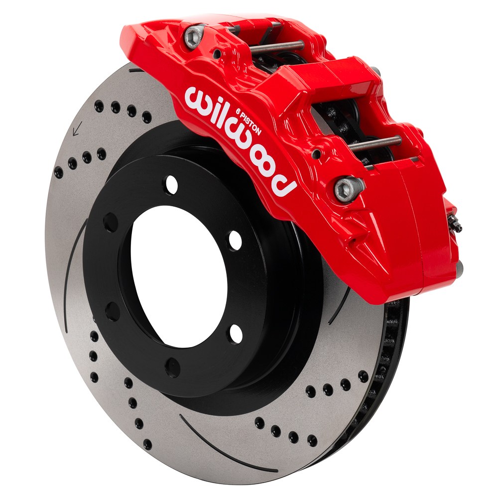 Wilwood Brake Kit, Aero6-DM, Powder Coated Red 6 Piston Calipers, 13.56 Inch Diameter Drilled and Slotted Rotor – 140-17528-DR