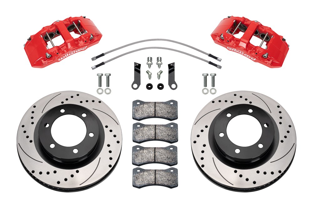 Wilwood Brake Kit, Aero6-DM, Bp-Q Compound Brake Pads, 6 Piston Red Powder Coated Forged Aluminum Caliper – 140-17557-DR