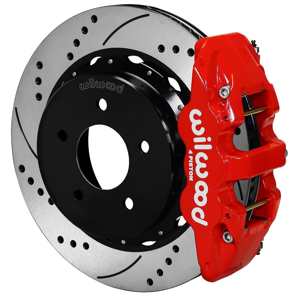 Wilwood Brake Kit, AERO4, For Use with 3.25 Axle Offset, With BP-10 Metallic Brake Pads, Red Powder Coated 4 Piston Calipers – 140-17673-DR