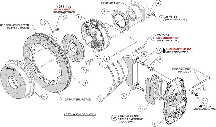 Wilwood Brake Kit, AERO4, For Use with 3.25 Axle Offset, With BP-10 Metallic Brake Pads, Red Powder Coated 4 Piston Calipers – 140-17673-DR