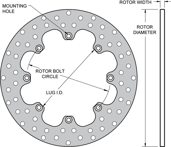 Wilwood Brake Rotor, Drilled, 2 Piece Without Hat, Rotor to Hat Bolt Pattern 8 X 7.00 Inches, 11.44 X 0.35 Inch Diameter, Black Oxide Steel – 160-1601