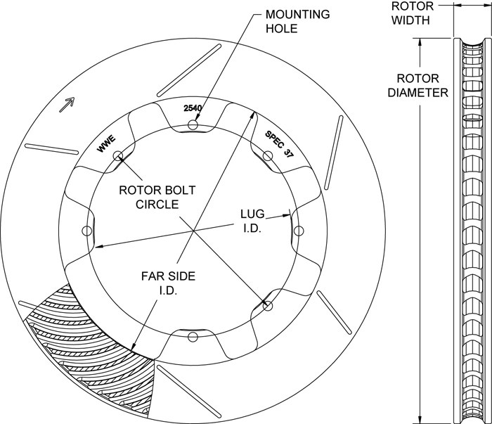 Wilwood Brake Rotor, Gt 48, Vented and Slotted, 2 Piece Without Hat, Rotor to Hat Bolt Pattern 8 X 7.00 Inch, 12.72 X 1.25 Inch Diameter – 160-2540
