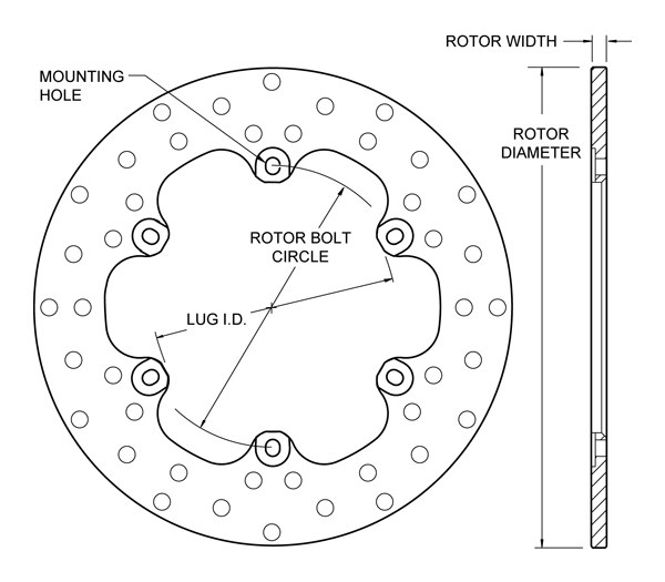 Wilwood Brake Rotor, Drilled, 2 Piece Without Hat, Rotor to Hat Bolt Pattern 6 X 6.25 Inches, 10.75 X 0.35 Inch Diameter, Black Oxide Steel – 160-3306
