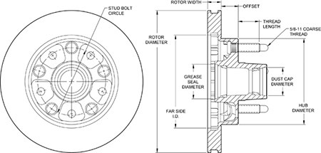 Wilwood Brake Rotor, Hp Modified, Fits for GM 1979 to 1988 Spindles, Vented with Hub Assembly, One Piece Design – 160-9239LS