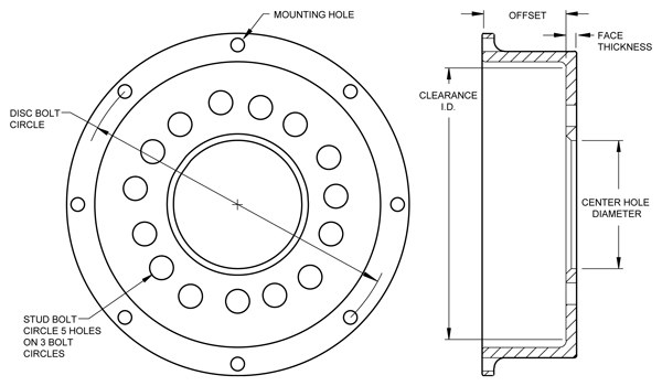 Wilwood Brake Rotor Hat, HD, 8 X 7.00 Inch Rotor to Hat Bolt Circle, 1.59 Inch Hat Offset – 170-0317