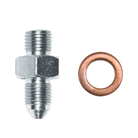 Wilwood Brake Line Fitting, Adapts -3 AN to 3/8-24 Pipe Thread, Silver, Stainless Steel, With Washer – 220-18068