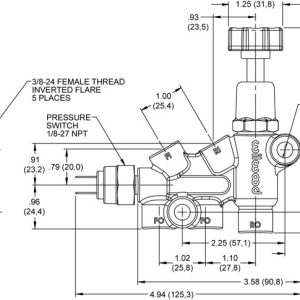 Wilwood Brake Proportioning Valve, Adjustable Knob Type, 3/8-24 Inch If and 3/8-24 Inch If Outlet, 1500 PSI Max Pressure, Aluminum, Black – 260-11179